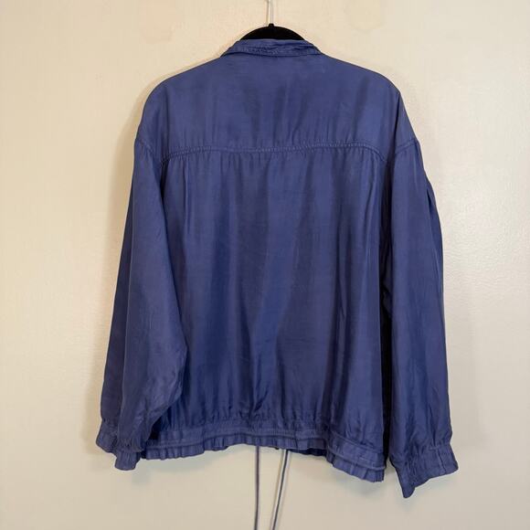 Vintage 80s 90s Robert Stock Bomber Jacket Mens Medium Blue 100% Silk Full Zip - Picture 2 of 7